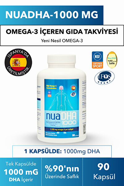 Nua Biological NUA DHA 1000 mg Yüksek DHA Omega-3 90 Kapsül | Beyin ve Göz De...