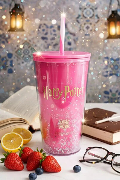 Miniso Harry Potter Lisanslı Pipetli Plastik Şişe – 600ml Sızdırmaz Pembe Tas...