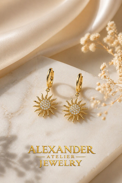 Alexander Atelier Güneş Küpe Altın Kaplama 925 Ayar Gümüş Mengeçli