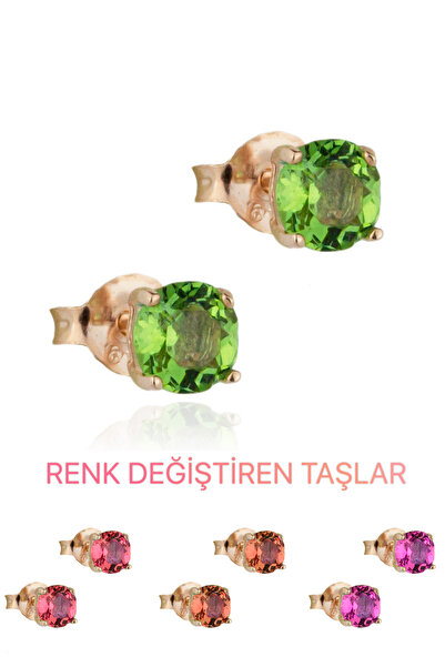 BY BARUN SİLVER Kadın Rose Yuvarlak Zultanit Küpe  KP-0145