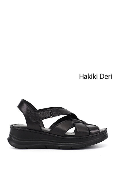 GÖNDERİ(R) Γυναικεία πέδιλα από γνήσιο δέρμα με μαύρο κορδόνι με τακούνι