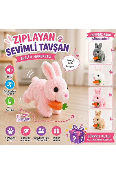 Genel Markalar Sesli Hareketli Tavşan Oyuncak – Zıplayan Peluş Tavşan (Havuçlu)