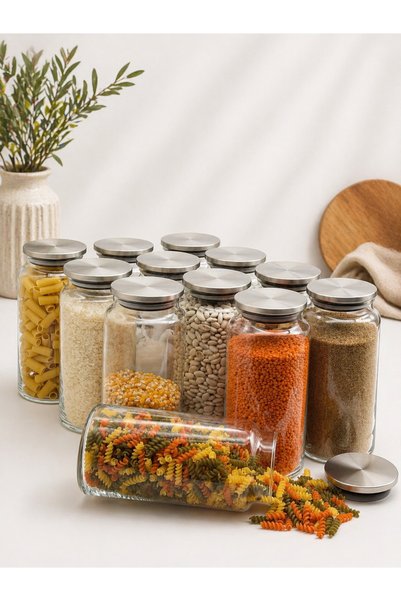 LİNGO HOME 12 Pieces 1300 Ml. Vacuum-Sealed Metal-Lid Glass Jar, Food Storage Container, Label Gift