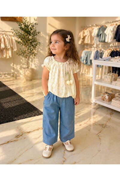 Noy Noy Baby Girl Denim Pants and Blouse Set 2 Pieces Elastic Waist Comfortab...