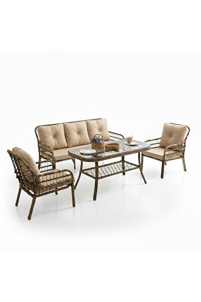 ReHome Capri Swing Pisa Üçlü Rattan Bahçe Balkon Oturma Grubu | Açık Kahve | 803