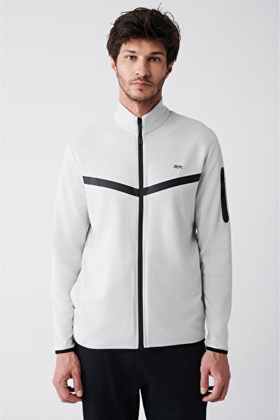 Avva Ανδρική γκρι ζακέτα με φερμουάρ και στάμπα με όρθιο γιακά A31Y1203