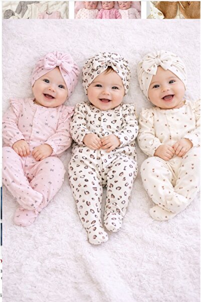 BYMURAT BABY Soft Dreams Yenidoğan 3’lü Kız Bebek Tulum Seti (0-3 ay)
