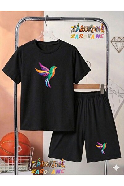 ZAROKANE Colorful Bird Printed Top and Shorts/T-Shirt Summer Kids' Two-Piece Set