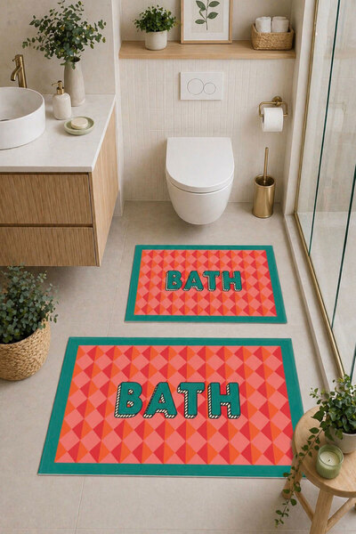 Liriya Dijital Baskı Modern Desenli Modern Banyo Halısı İkili Banyo Paspası (...
