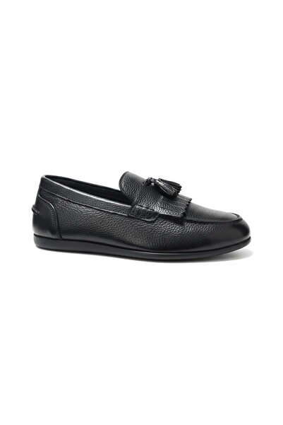 FREE LİNES Men's Genuine Leather Tassel Loafer Shoes 17903 - Black - 42