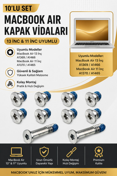 Mcstorey Macbook Air Kapak Vidaları Screw 13 inç A1369 A1466 11 inç A1465 A13...