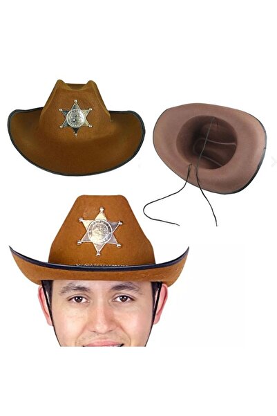 partidolu Καπέλο καουμπόη από τσόχα για ενήλικες με κορδόνια σε καφέ ρετρό
