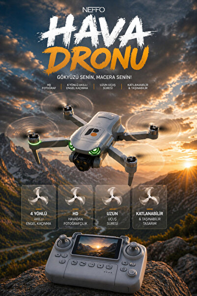 NEFFO Akıllı Drone HD Kameralı 4 Yönlü Engel Sensörlü Uzaktan Kumandalı Katla...
