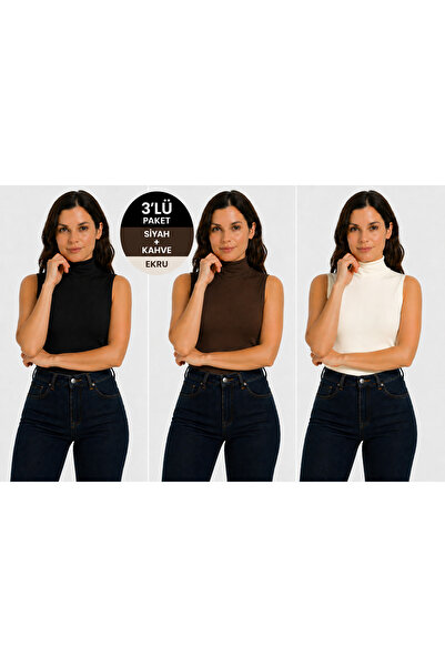 ingegno Αμάνικο κορμάκι με μισό λαιμό βισκόζη Badi 3 τεμαχίων Μαύρο Πικρό Καφ...