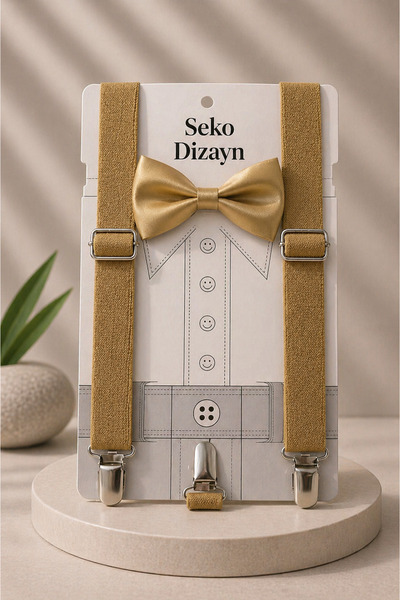 Seko Dizayn 1-14 Yaş 23 Nisan Hardal Erkek Çocuk Ayarlanabilir Papyon Askı Seti