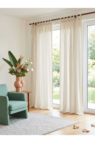 SEVCAN TEKSTİL Rope Tied Vintage 100% Cotton Rustic Buldan Linen Curtain Single Panel Enxboy