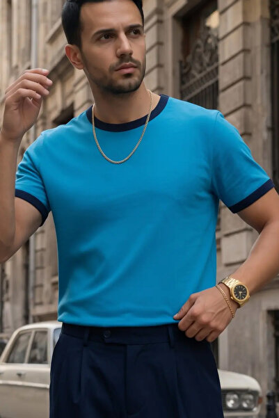 Teenage Millionaire Men's Blue Colored T-Shirt with Crew Neck and Sleeve Trim...