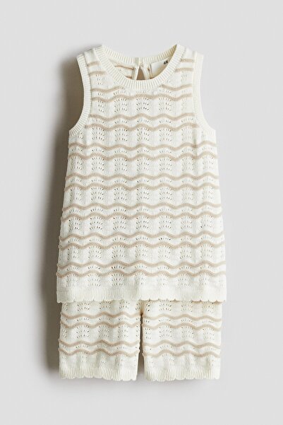 H&M 2 Parçalı Delik Desenli Triko Set