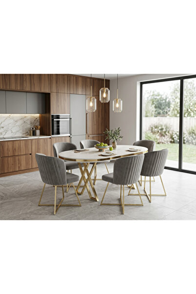 ÜNALMIŞ Yemek Mutfak Masa - 90 X 170 Mdf Lüx Qualty (MASA VE 6 SANDALYE)