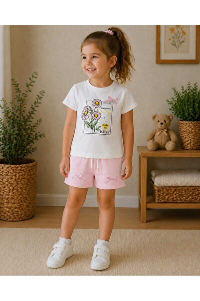 krm kerem bebe Set de pantaloni scurți de vară pentru fete, cu model floral ș...