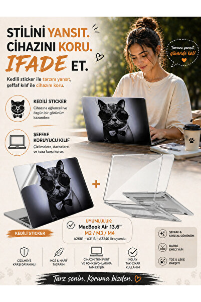 Mcstorey Macbook Air Kılıf 13.6 Inç M2-m3-m4 Yapıştırma Laptop Kaplama Cat01n...