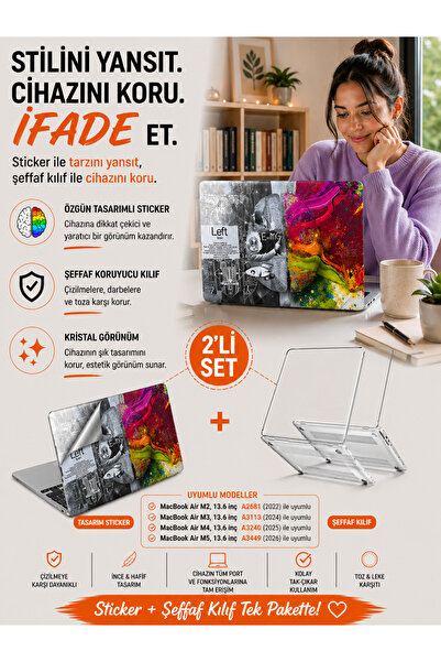 Mcstorey Macbook Air M2-m3-m4 Kılıf 13.6inç Sticker Yapıştırma Kaplama Brainn...