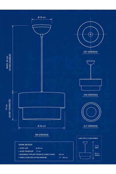 Emg DesiGn Beyaz Krom Şeritli Kumaş Pasta Avize