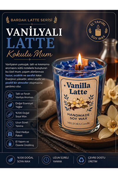 MELTORA Vanilya Kokulu Mum Bardak Latte Soya Mum Dekorasyon ve Kokulu Mum