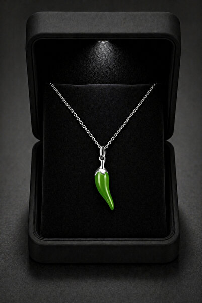 ÇEKİRDEK JEWELRY 925 Ayar Gümüş Yeşil Biber Kolye – Minimal Şık Tasarım Kadın...