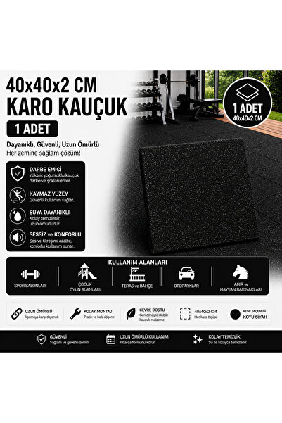 Doğa Kauçuk Karo Kauçuk Zemin Kaplama 40x40x2 Cm (1 Adet)