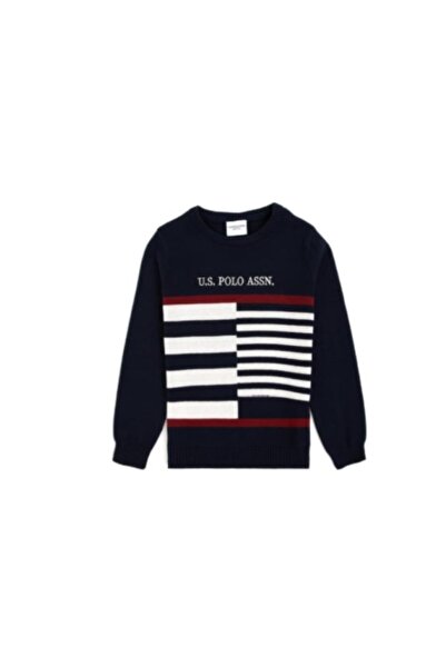 U.S. Polo Assn. سترة محبوكة بتفاصيل مخططة للأولاد GK5160