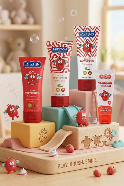 BABYTON Doğal Çilek Diş Macunu 2 Yaş ve Üzeri Florürlü 75 ml