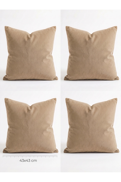 Bercem Home Luxury Velvet Beige Decorative Throw Pillow Set (4 Pieces) - Soft...