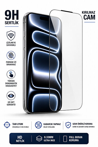 KZN TECH iPhone 15 Pro Max Uyumlu Antı-Static Temperli Cam Ekran Koruyucu Tam...