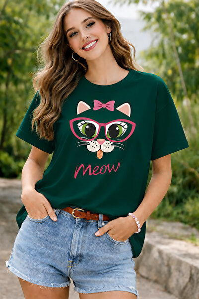 ArtYus Tricou unisex cu guler rotund, din bumbac, cu imprimeu Kitten Meow și ...