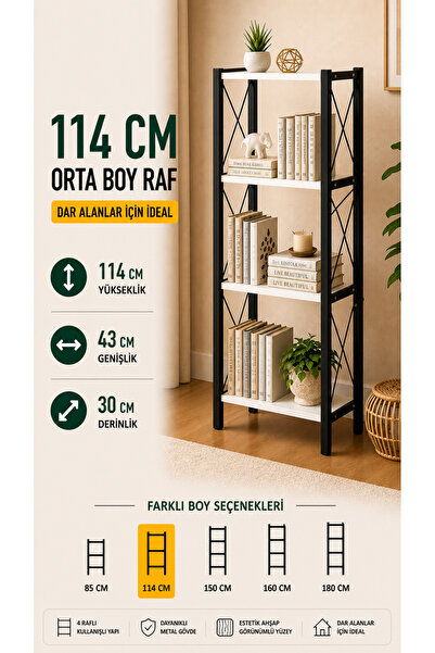 FURNICI Çok Amaçlı 4 Raflı Beyaz Dekoratif Raf Ünitesi