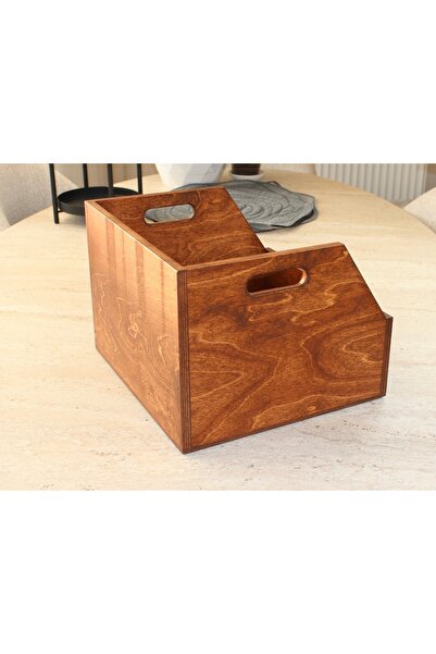 Limon Dekor Ahşap LP Plak Sandığı 12" Kestane Rengi - Organizer Kutu - Wooden LP Record Box 12"