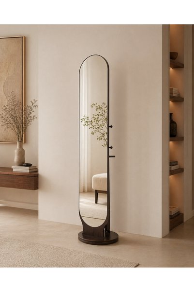 11 HOME مرآة مقوسة 166×36 سم 360 درجه مع تعليق الملابس لغرفة النوم وغرفة المعيشة باللون البني