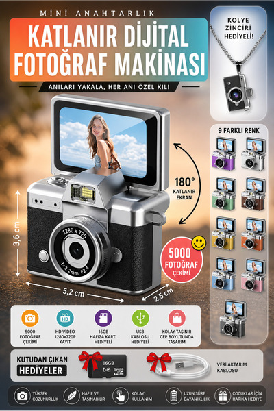 nextbuy Mini Dijital Avuç İçi Kamera Katlanabilir Ekranlı Retro Fotoğraf Maki...