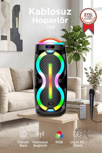 Torima Bluetooth Hoparlör Mikrofonlu Kumandalı Rgb Işıklı Tws Speaker D36 Siyah