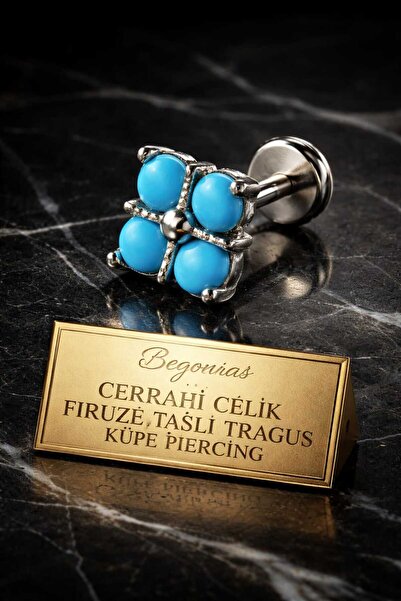 Begonia Accessories 316L Cerrahi Çelik Opal Taşlı Kıkırdak Tragus Helix Piercing