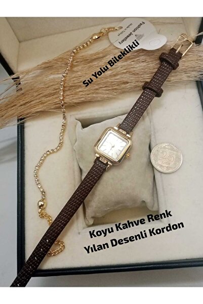 Brality Minimal Vintage Design Women's Wristwatch - Dark Brown Color Strap - ...