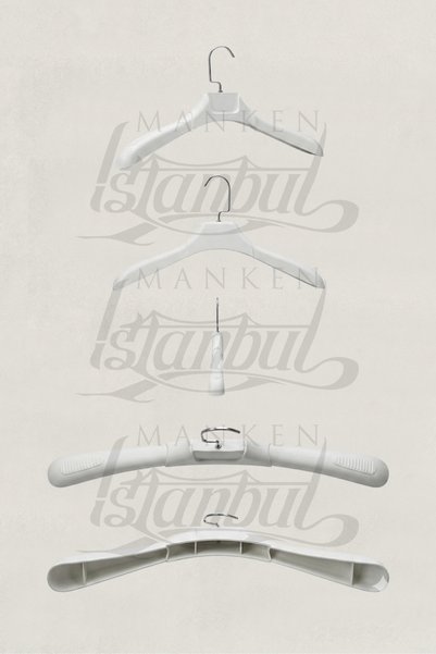 Manken İstanbul 3 Pieces White Plastic Jacket and Clothing Hanger Set