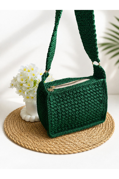 Nexa Doğaltaş Polyester Macramé Hand Knitted Women's Shoulder Bag – Zippered, Handmade, Casual Stylish Design