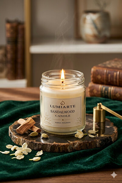 Lumiarte Sandal Ağacı Kokulu Mum 200 ml – Cam Kavanoz, El Dökümü