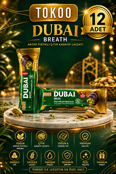 Tokoo Dubai 30g x 12 adet Antep Fıstıklı Çıtır Kadayıf Bar