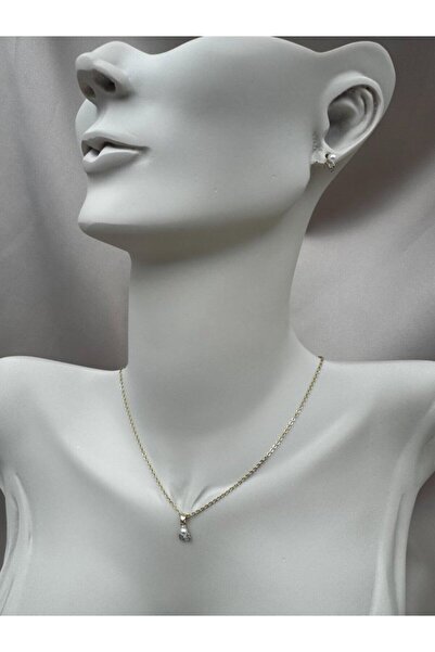Luseda Gold Color Pearl and Stone Detailed Adjustable Necklace Earring Set