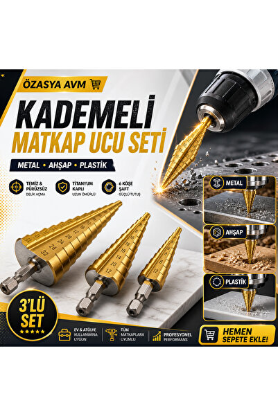 Özasya AVM Paslanmaz Matkap Ucu Takımı Hss Kademeli Sac Delme Seti 3 Parça Ti...