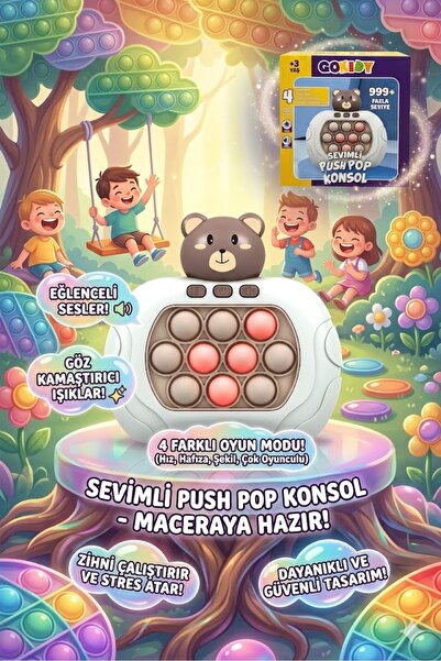 SCOWETTO Ayıcıklı Işıklı Ve Sesli Pilli Popit Egitici Oyuncak Sevimli Push Po...
