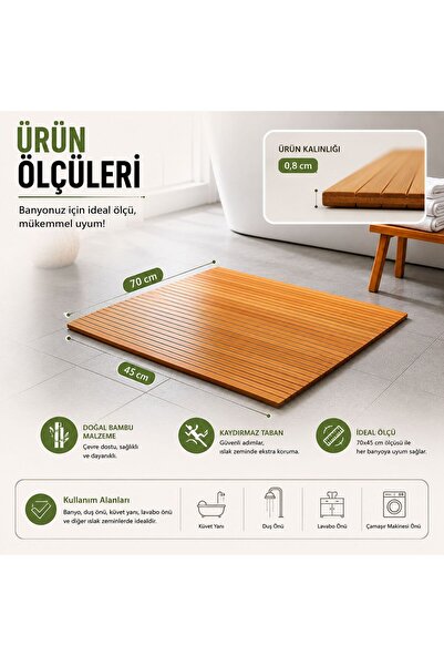 Myplas Ahşap Kaydırmaz Banyo Paspası Matı 45x70